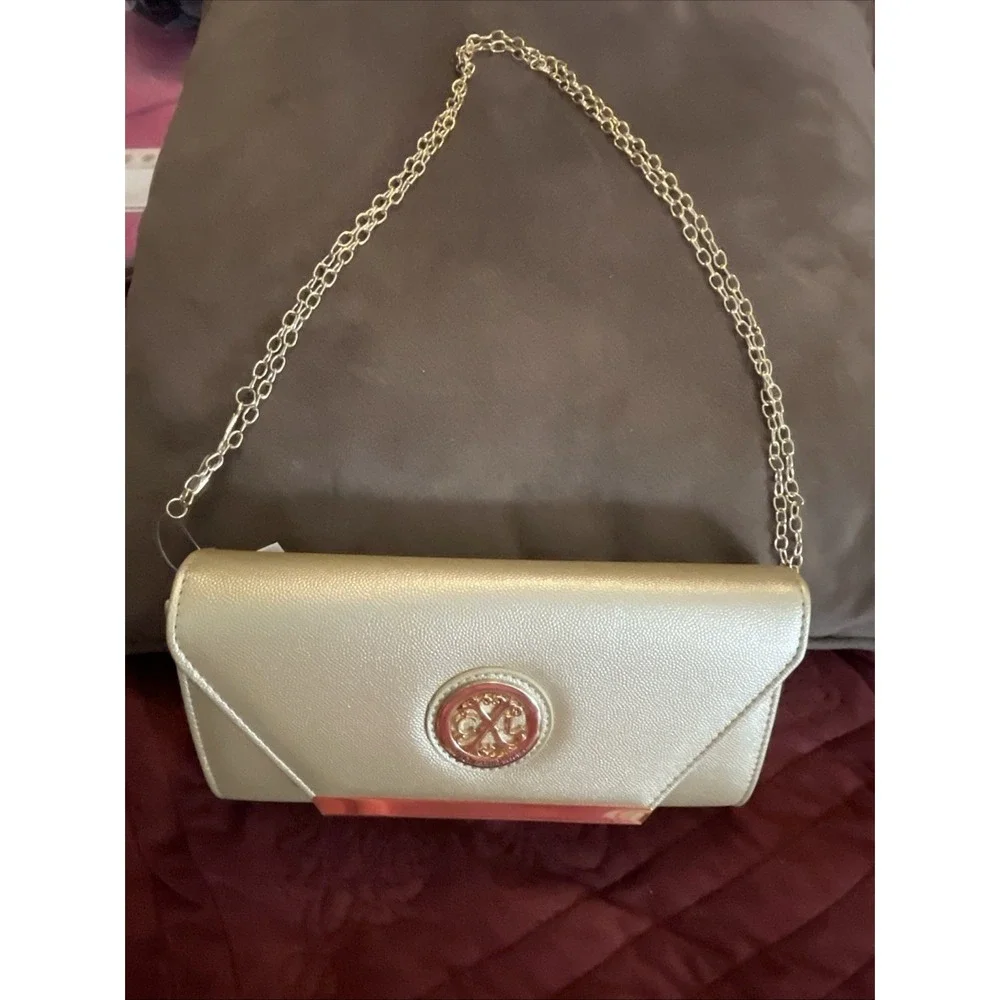 NWT CXL By‎ Christian Lacroix Glam Gold Caviar Clutch W/ Crossbody Chain  $78